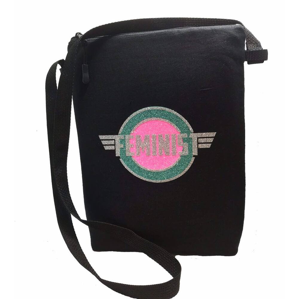 Feminist Black Linen Bag Logo For Empowered Women
